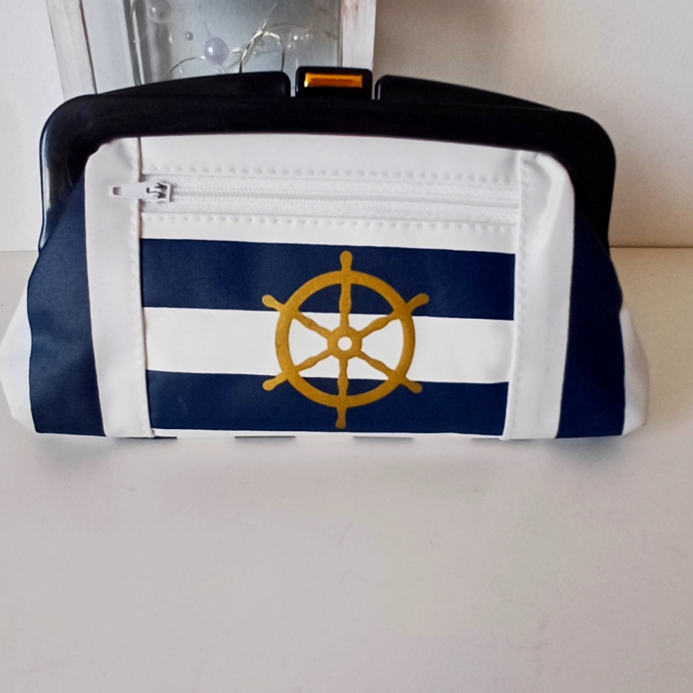 Vintage 80's Navy Blue Clutch Purse 8" x 4.5"